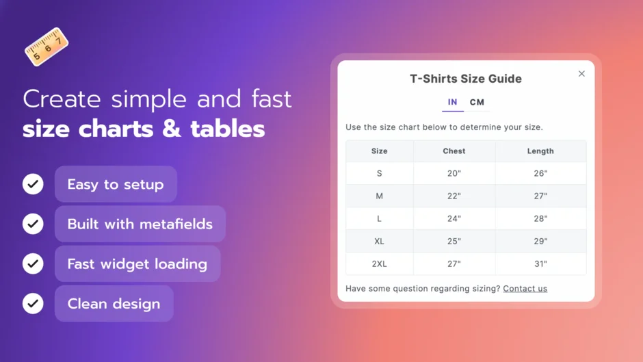 Shopify Size Charts
